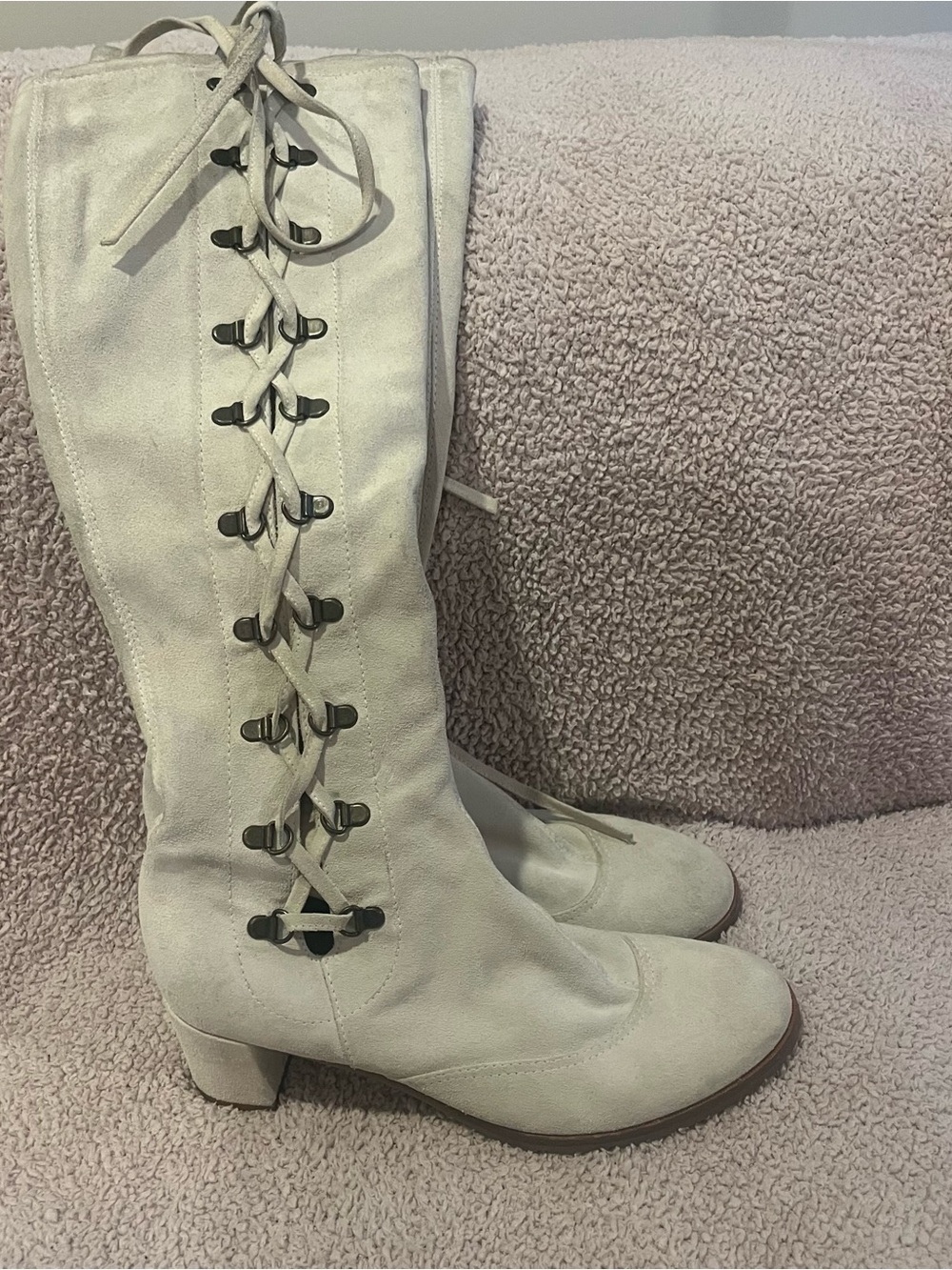 Marc Jacobs Women's Lace-Up Knee-High Boots in Light Cream